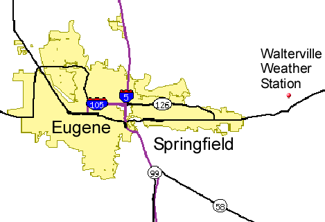 Eugene/Springfield map showing the stations location